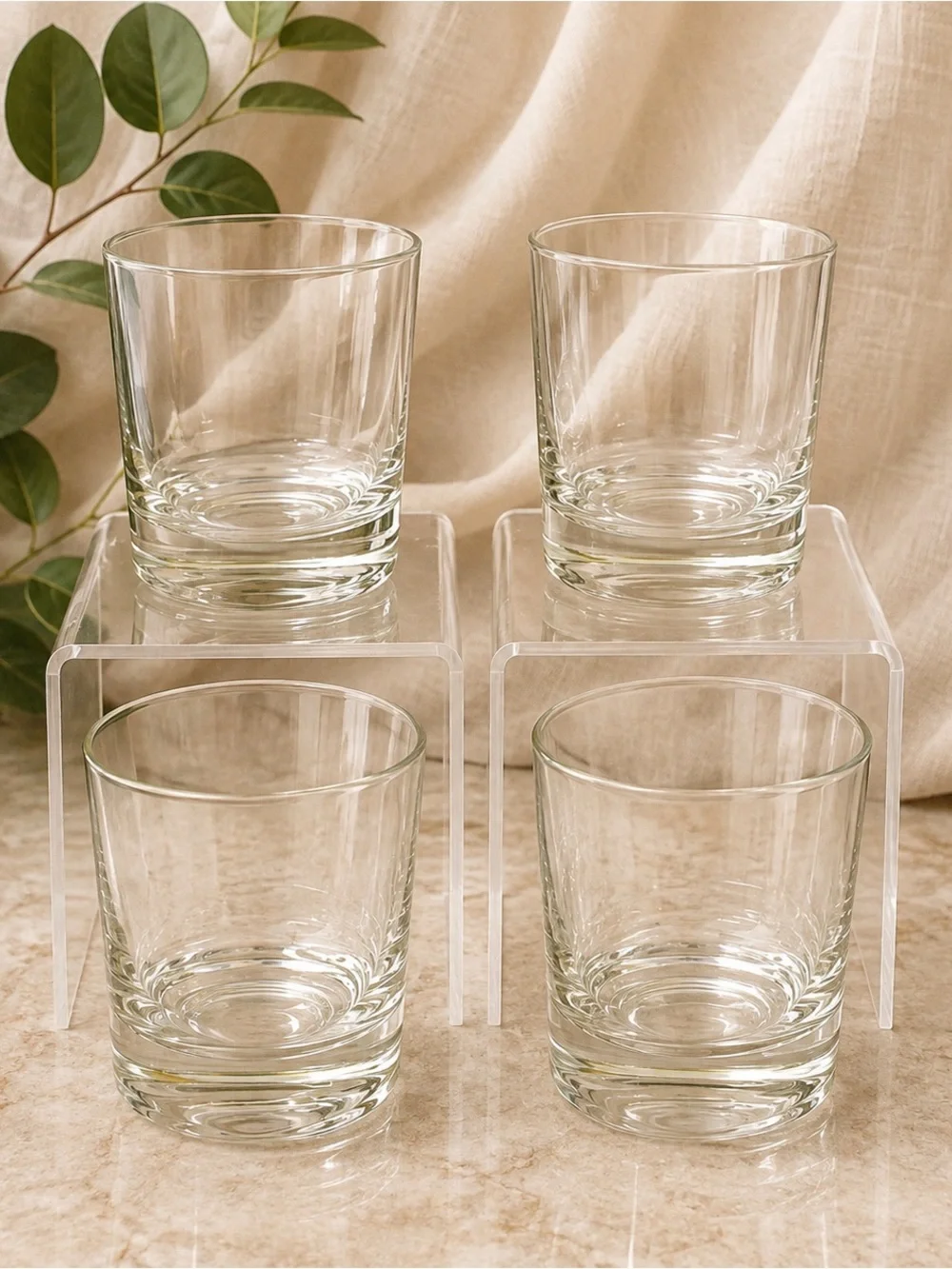 🔍 Set of (4) Clear Short Heavy-Bottom Rocks Glasses – Classic Barware